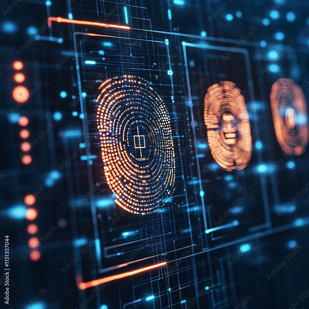 Poster a high-tech laboratory using biometric technology for health data security, intricate interfaces wit