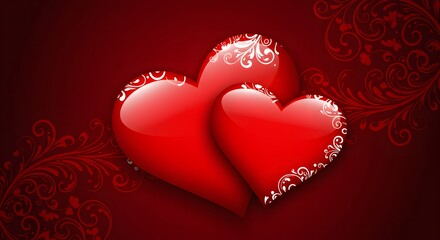 Valentine's Day Red Heart Decoration with Ornate White Patterns