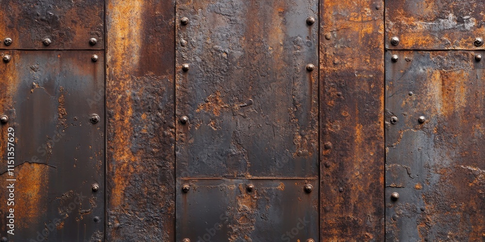 Poster rusty metal textures on a weathered wall create a striking background showcasing unique patterns of 