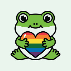 Cute Frog Holding Rainbow Heart Illustration