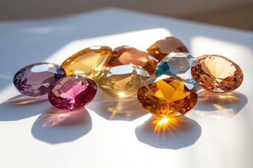 Colorful Gems on a Bench with Soft Shadows