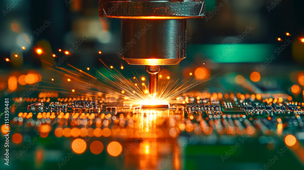 Poster advanced cnc machine performing precision laser cutting on circuit board