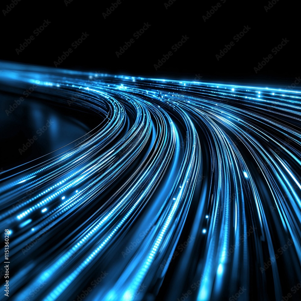 Poster an abstract visualization of patient data networks flowing securely across cloud technology