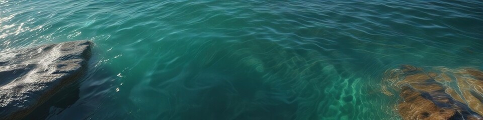 Fototapeta premium Iridescent blue-green waters with subtle ripples and shimmering effect, oceanic vibe, iridescent effect