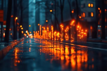 abstract representation of stock market growth, featuring blurred dark backgrounds and illuminated financial graphs rising upward, symbolizing investment opportunities and economic potential