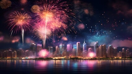 Fototapeta premium Fireworks to celebrate the New Year, Countdown Created with Generative AI technology.