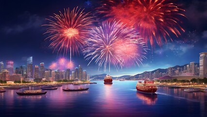 Obraz premium Fireworks to celebrate the New Year, Countdown Created with Generative AI technology.