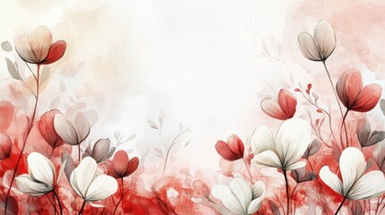 Beautiful floral card design featuring soft red and white blooms in a light, airy background