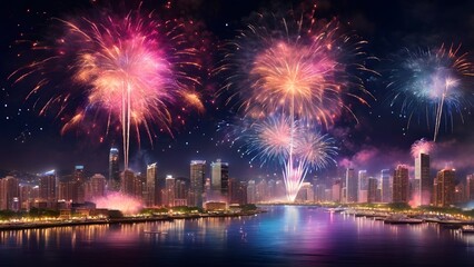 Fireworks to celebrate the New Year, Countdown Created with Generative AI technology.