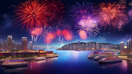 Fototapeta premium Fireworks to celebrate the New Year, Countdown Created with Generative AI technology.