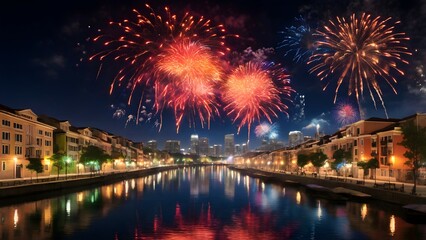 Fototapeta premium Fireworks to celebrate the New Year, Countdown Created with Generative AI technology.