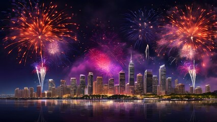 Fototapeta premium Fireworks to celebrate the New Year, Countdown Created with Generative AI technology.