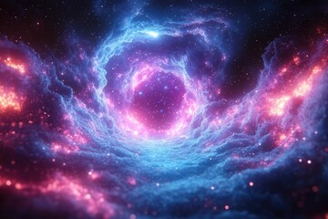 an abstract background featuring a cosmic explosion of blue and purple neon lights, creating a sense of speed and movement, perfect for a celebration or party theme, with a galaxy-inspired aesthetic