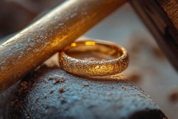 Fototapeta premium Close-Up of Hammered Gold Ring on Surface