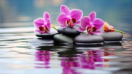 Zen Garden: Pink Orchid Bloom on Smooth Stones