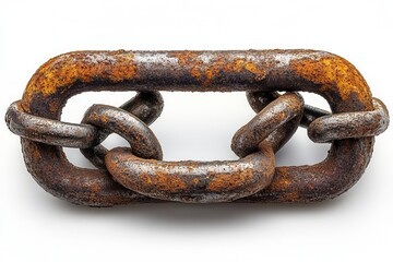 Obraz premium an old, rusty padlock securely fastened to a massive chain, set against a stark white background, symbolizing security and the passage of time