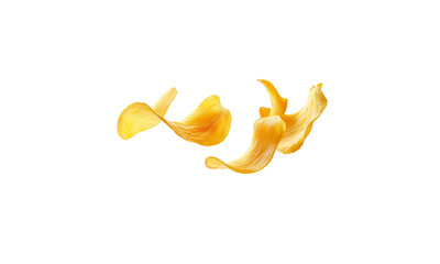 Yellow potato chips on a white background