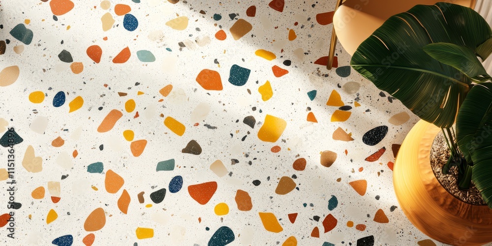Poster terrazzo floor featuring a vibrant and intricate design, showcasing the unique patterns and colors t