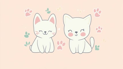 charming pet pairs collection, decorative animal stickers, gentle pastel colors, modern vector illustration, cute friendship artwork, simple paw print pattern, cartoon character design, minimal