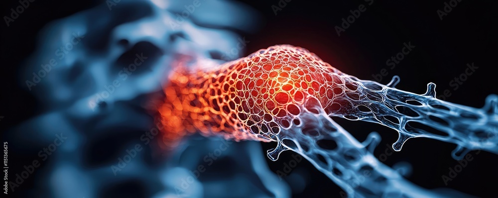 Poster Arthritis disease idea. Close-up of a vibrant cellular structure showcasing intricate details and processes.