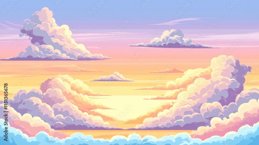 Poster a soft, pastel sunrise sky with delicate clouds and a clear lower section for adding custom text.