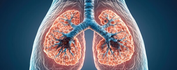 Chronic Lower Respiratory disease concept. Detailed illustration of human lungs highlighting respiratory structure.