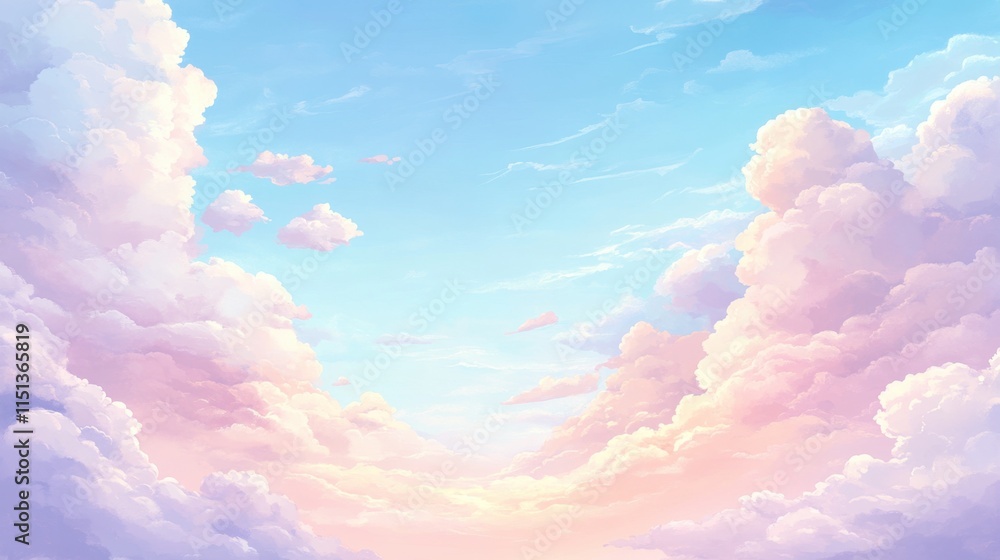 Poster a soft, pastel sunrise sky with delicate clouds and a clear lower section for adding custom text.