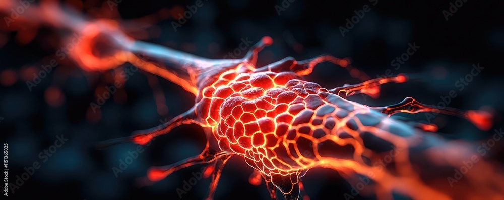 Poster arthritis disease idea. close-up view of a neuron with glowing connections illustrating neural activ