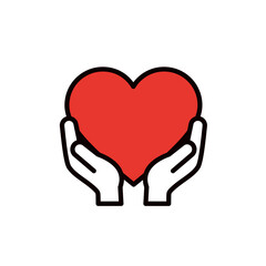 大きなハートを下から持つ手のイラスト＿編集可能なラインアイコン
