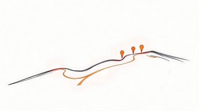 Minimalist hand-drawn line art illustration, abstract landscape with three orange flame-like elements, simple organic design for modern branding
