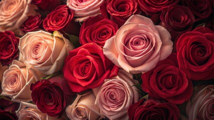 Obraz premium Vibrant Fresh Red Roses Floral Pattern – Romantic Rose Wall Art Background