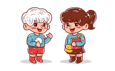 Two cute children are going to school vector illustration