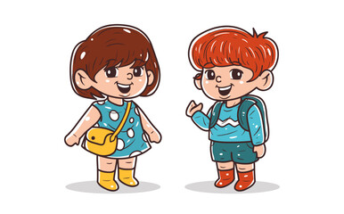 Boys and girls are going to school vector illustration