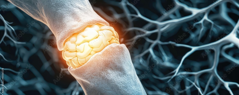 Poster arthritis disease idea. close-up view of a joint showcasing inflammation and neural connections.