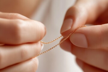Fine Chain Necklace Threading in Soft Light
