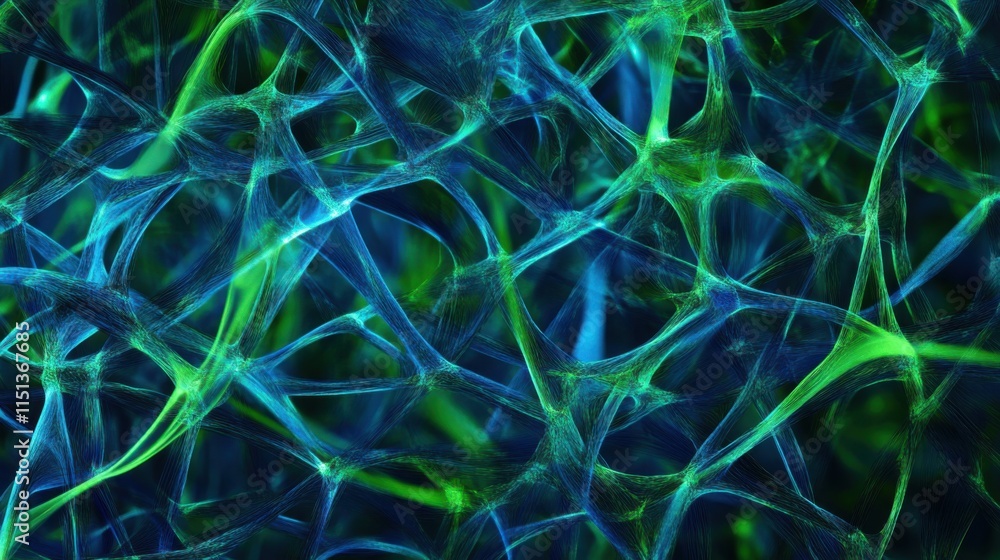 Aufkleber abstract network of glowing green and blue lines intertwined in a complex pattern, digital art backg