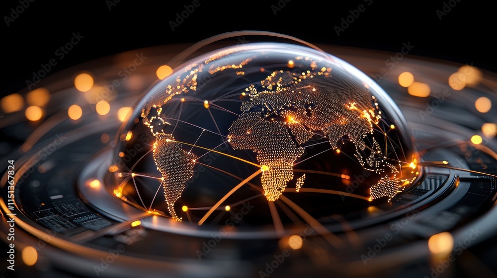Aufkleber futuristic digital globe with illuminated network connections representing global communication and 