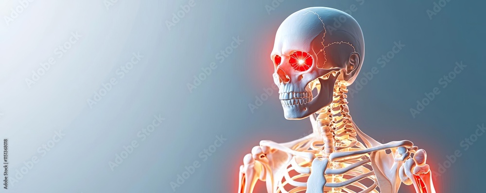 Aufkleber arthritis disease idea. a detailed and illuminated human skeleton showcasing anatomical structure.