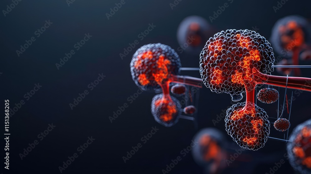 Poster kidney disease idea. abstract representation of molecular structures in vibrant colors and dark back