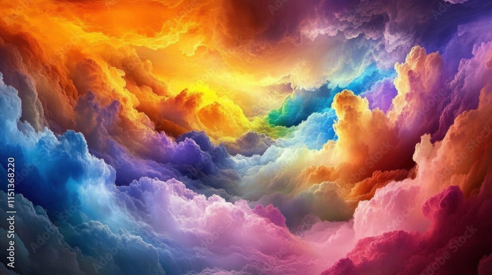 Poster a stunning sky view with colorful clouds illuminated by twilight, providing a soft yet vibrant text 