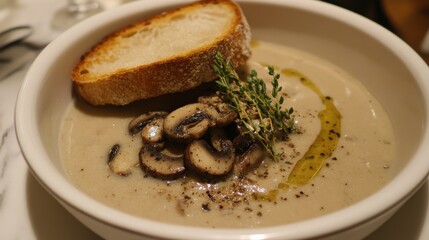 Creamy Mushroom Soup with Toasted Bread