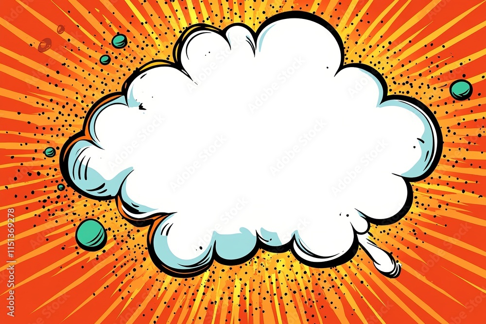 Poster brightly colored speech bubble with dynamic lines and playful de