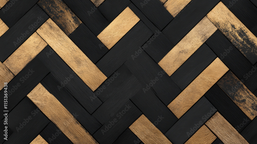 Aufkleber seamless black and gold herringbone pattern creates stylish and elegant backdrop, perfect for variou
