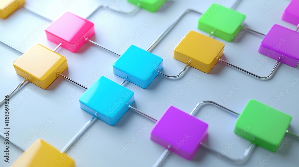 Aufkleber colorful abstract network of interconnected blocks representing modern digital technology and connec