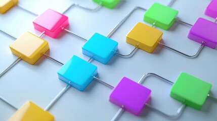 Colorful Abstract Network of Interconnected Blocks Representing Modern Digital Technology and Connectivity