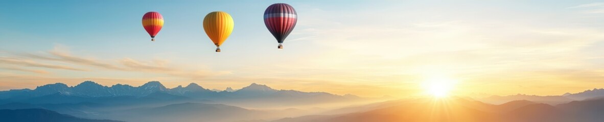 Fototapeta premium Colorful Hot Air Balloons Over Serene Mountain Landscape
