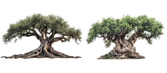 A beautiful old green tree with a thick trunk and many branches. Isolated on a white background