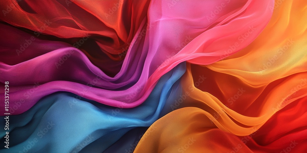 Poster dynamic abstract backdrop featuring the lively and colorful flow of draped fabric, showcasing moveme