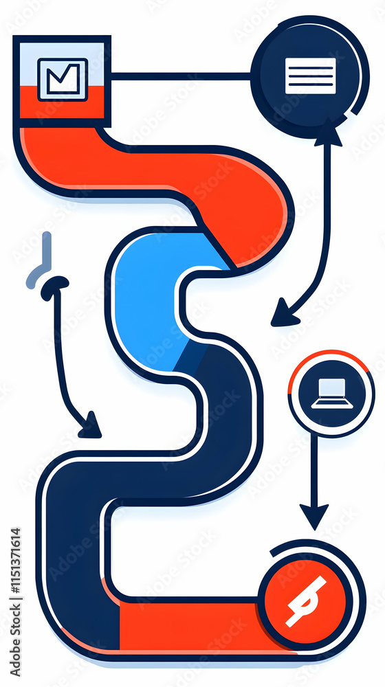 Poster workflow process diagram data flowchart, business process, technology steps, project management illu