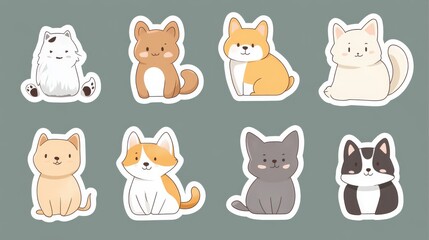 sweet pets companion series, modern sticker collection, pastel color theme, simple pattern elements, cute animal pairs artwork, minimalist vector style, gentle character design, clean white borders,